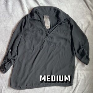 Black medium sheer shirt with pockets.